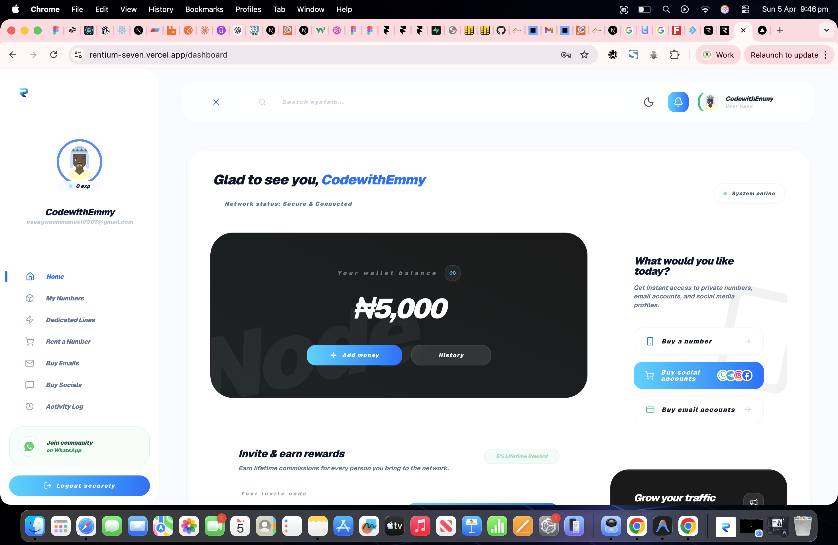 Rentium user dashboard